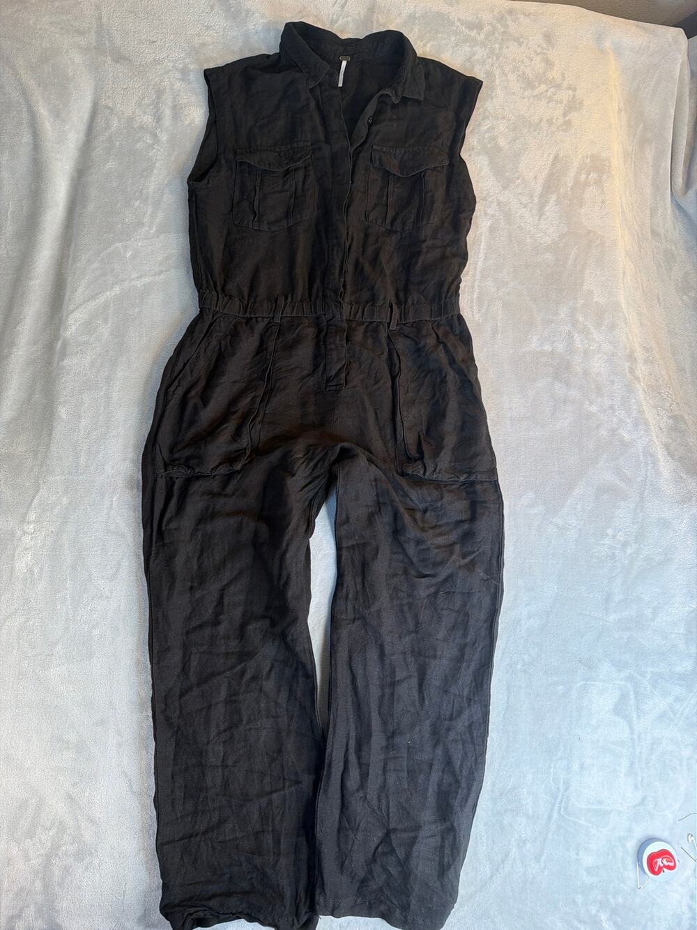 Young Fabulous Broke YFB Black Linen Utility Jumpsuit Large